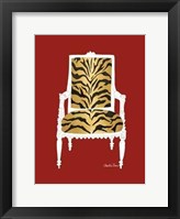 Tiger Chair On Red Framed Print