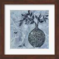 Ornate Vase with Indigo Leaves I Fine Art Print
