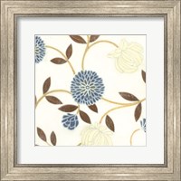 Blue and Cream Flowers on Silk I Fine Art Print