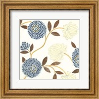 Blue and Cream Flowers on Silk II Fine Art Print