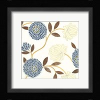 Blue and Cream Flowers on Silk II Framed Print
