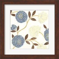 Blue and Cream Flowers on Silk II Fine Art Print