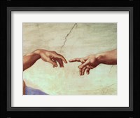 Hands of God and Adam, detail from The Creation of Adam, from the Sistine Ceiling, 1511 Framed Print
