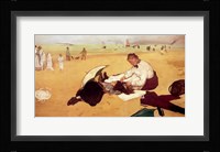 Beach scene: little girl having her hair combed by her nanny Fine Art Print