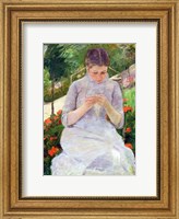 Young Woman Sewing in the garden Fine Art Print