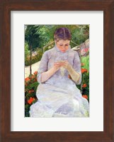 Young Woman Sewing in the garden Fine Art Print