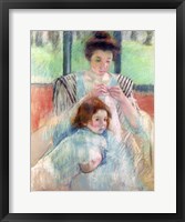 Mother Sewing and Child Framed Print