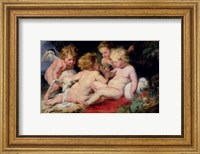 Infant Christ with John the Baptist and two angels Fine Art Print