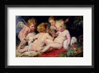 Infant Christ with John the Baptist and two angels Fine Art Print