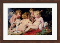 Infant Christ with John the Baptist and two angels Fine Art Print