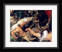 Hippopotamus and Crocodile Hunt - up close Fine Art Print