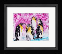 Penguins Under Magenta Sky Framed Print