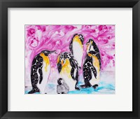 Penguins Under Magenta Sky Framed Print