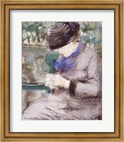 Girl Sitting in the Garden Knitting, 1879 Fine Art Print