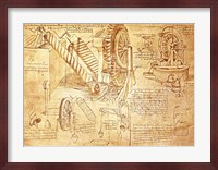 Facsimile of Codex  Atlanticus Screws and Water Wheels Fine Art Print