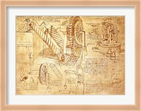 Facsimile of Codex  Atlanticus Screws and Water Wheels Fine Art Print
