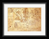 Facsimile of Codex  Atlanticus Screws and Water Wheels Fine Art Print