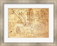 Facsimile of Codex  Atlanticus Screws and Water Wheels Fine Art Print