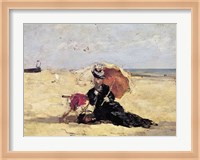 Woman with a Parasol on the Beach, 1880 Fine Art Print