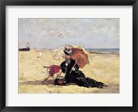 Woman with a Parasol on the Beach, 1880 Fine Art Print