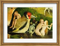 The Garden of Earthly Delights: Allegory of Luxury, central panel of triptych, detail of couple in the water and a bird, c.1500 Fine Art Print
