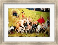 The Garden of Earthly Delights: Allegory of Luxury, detail of figures riding fantastical horses Fine Art Print