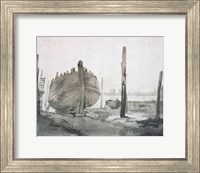 A River Scene with Vessel at Sunset Fine Art Print