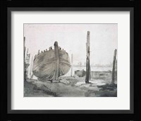 A River Scene with Vessel at Sunset Fine Art Print