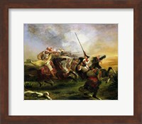 Moroccan horsemen in military action, 1832 Fine Art Print