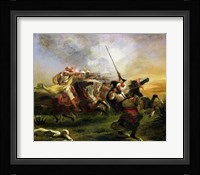 Moroccan horsemen in military action, 1832 Fine Art Print