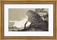 Landscape with Large Rocks, Buildings and Trees Fine Art Print