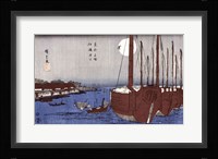 Tsukudajima island and the Fukagawa district under the full moon Fine Art Print