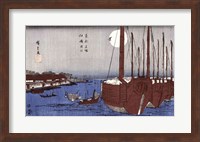 Tsukudajima island and the Fukagawa district under the full moon Fine Art Print