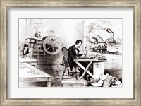 The Progress of the Century: The Lightning Steam Press, the Electric Telegraph, the Locomotive and the Steamboat Fine Art Print