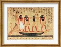 Papyrus depicting a man being transported on a barque to the afterlife Fine Art Print
