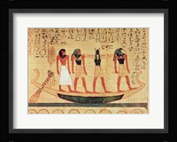 Papyrus depicting a man being transported on a barque to the afterlife Fine Art Print