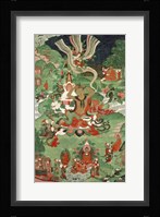 Buddha cutting a tuft of hair, Tibetan temple banner Fine Art Print