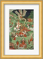 Buddha cutting a tuft of hair, Tibetan temple banner Fine Art Print