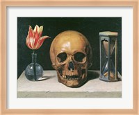 Vanitas Still Life with a Tulip, Skull and Hour-Glass Fine Art Print