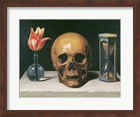 Vanitas Still Life with a Tulip, Skull and Hour-Glass Fine Art Print