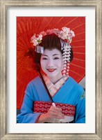 Geisha in Blue with Orange Umbrella Fine Art Print