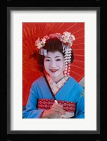 Geisha in Blue with Orange Umbrella Fine Art Print