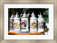 Group of beer steins on a table, Munich, Germany Fine Art Print
