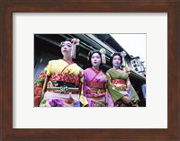Three geishas, Kyoto, Japan Fine Art Print