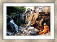 Buddhist Monk In Mae Klang Waterfall Fine Art Print