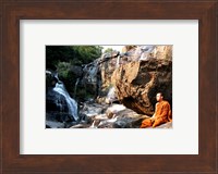 Buddhist Monk In Mae Klang Waterfall Fine Art Print
