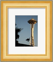 Skateboarder Aloft and Space Needle Fine Art Print