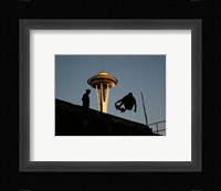 Skateboarder Aloft and Space Needle Fine Art Print