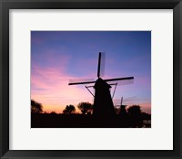 Silhouette, Windmills On Purple Sunset, Kinderdijk, Netherlands Fine Art Print