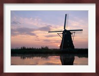 Silhouette, Windmills at Sunset, Kinderdijk, Netherlands Blue Light Fine Art Print